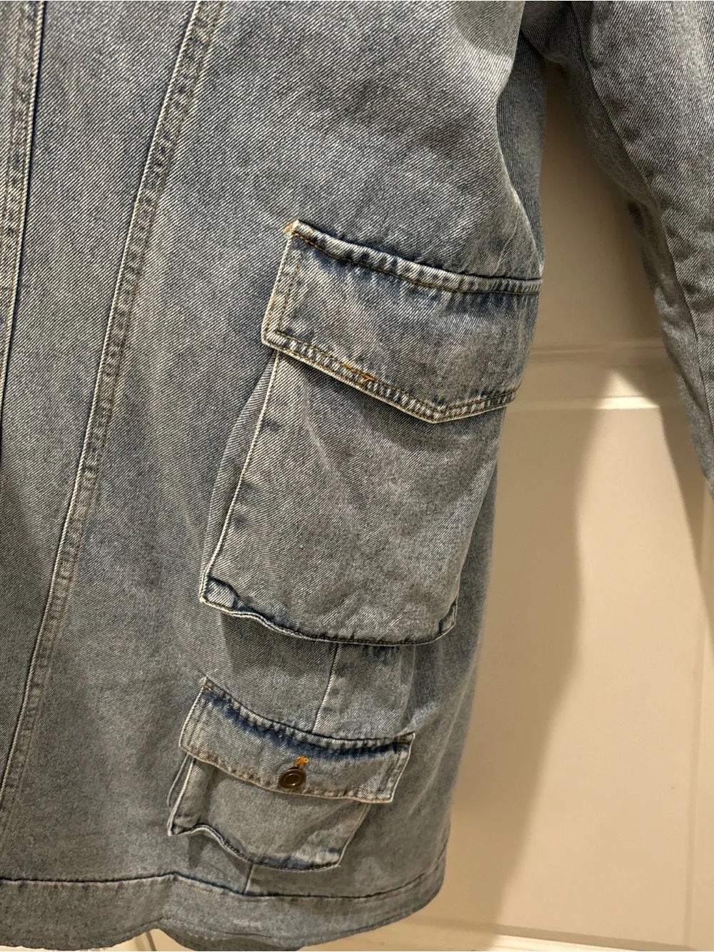 Fashion Nova Light Blue Sherpa-Lined Denim Trench Coat